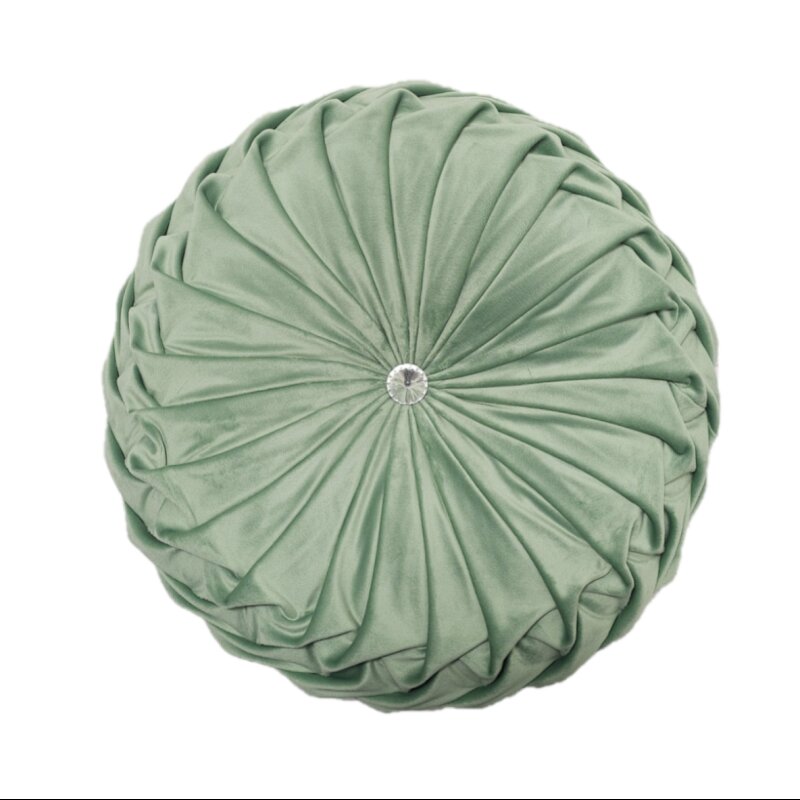 Perna decorativa rotunda, catifea model Premium cusut manual, verde menta